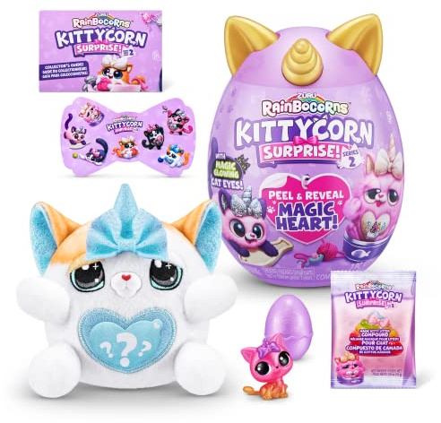 Rainbocorns Kittycorn Surprise Series 2, den exotiska katten Pomme - Samlarobjekt plysch - 10 överraskningar att packa upp, skala av och avslöja hjärta, klistermärken, åldrar 3+ (exotisk katt)