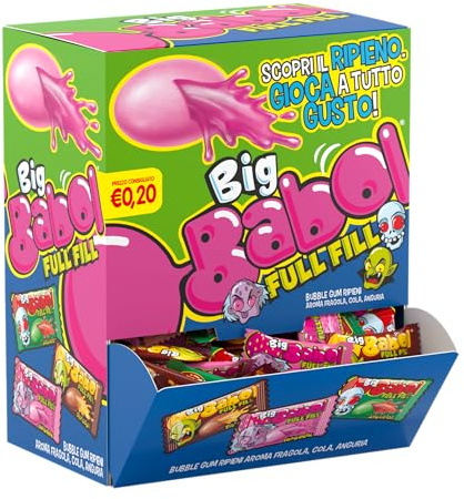 Big Babol Full Fill, Chewing Gum Morbido, Gusto Anguria, Fragola, Cola, Ottime da Condividere, per Feste e Compleanni Bambini, Confezione da 200 Incartate Singolarmente