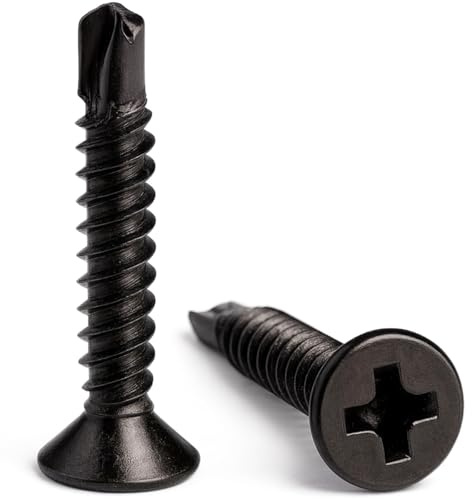 4.2mm x 22mm Black Self Drilling Countersunk Screws Flat Head Carbon Steel Self Tapping Screws for Metal Sheets Roofing Windows (Pack of 50) - X07B 4.2x22_50