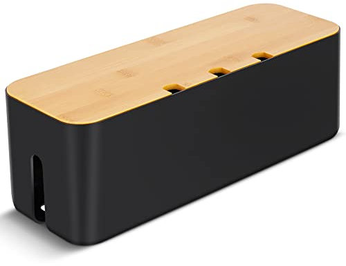 Cable Tidy Box,Large Cables Organised Box, Cord Organizer for Storage Organising Management Desk TV Computer USB Hub Strips Cords Cables Organised Box Black 14.2x 5.1x 5.1