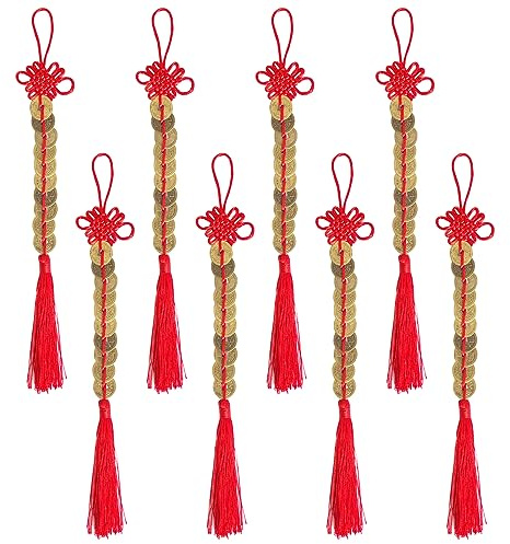 Fayemint 8 pezzi nodo cinese monete fortunate, monete rosse della fortuna Feng Shui, ciondoli cinesi per ricchezza, felicità, regalo meraviglioso