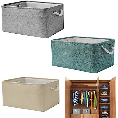 SCHYIDA Stoff Aufbewahrungsbox 8L, 3 Stück Faltschachtel 30cm *20cm *13cm Faltboxen Faltbare Aufbewahrungsbox Aufbewahrungskorb Storage Stoffkisten Aufbewahrung Set für Zuhause (Beige, Hellblau, Grau)