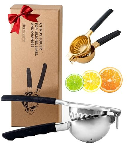 A Bar Above Presse-agrumes manuel de qualité supérieure, pour cocktails, en acier inoxydable, citron vert, citron et orange, pour mixologues et bars, extracteur de jus de fruits, argent, 1 pièce