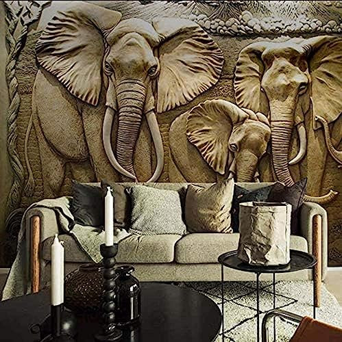 AGlitw Custom 3D Wall Murals Wallpaper 3D Stereo Embossed Elephant Background Wall Mural Living Room Sofa Tv Backdrop Photo Wallpaper-400x280cm