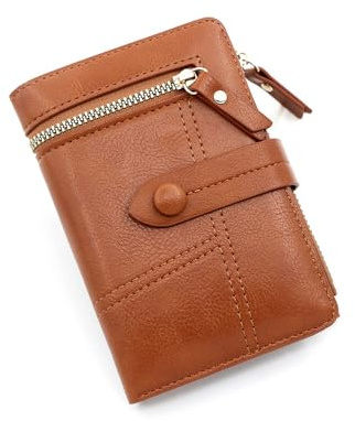 RPAEOY Porte Monnaie Femme Bifold Petit Cuir PU Portefeuille Zippé Boutons Pression Portefeuilles Souple Plusieurs Compartiments Emplacements Carte crédit Cash ID Cadeau (Marron)