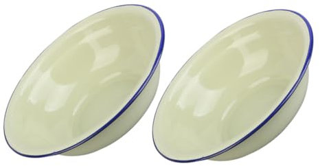 MUCKLILY 2stücke Retro Emaille Schalen Tiefe Grüne Suppenschüsseln Aus Umweltfreundlichem Material Vielseitig Für Suppe Gemüse Und Obst Robust Und Leicht Zu Reinigen Für Haushalt