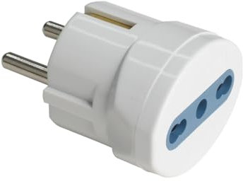 Adattatore Viaggio/Domestico da Bipasso 2P+T 10A 16A a Spina Schuko Tipo F 16A 2 pin, Dimensione Compatto 3.5cm (1 Pezzo, Bianco)