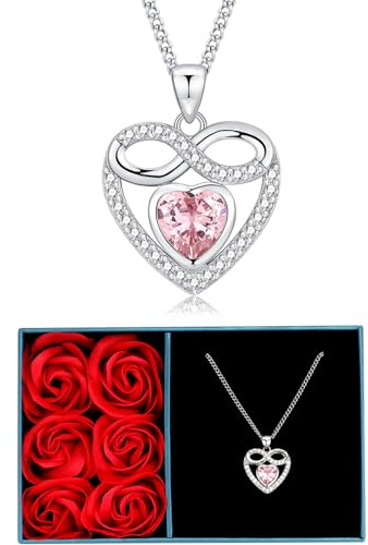 TIZU Collier Femme Pendentif Coeur Love Unlimits,Eternelle Roses de Boîte Cadeau Collier pour Femme,Maman,Fête des Mère