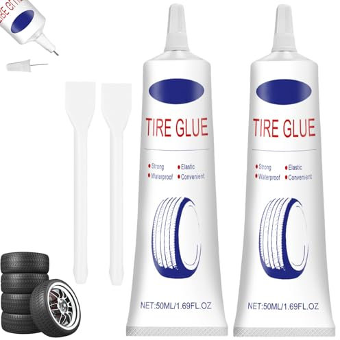 Qunkun Reifen Kleber, 100ml Reifenkleber Autoreifen Set, Reifen Reparaturset, Reifenreparaturset, Gummikleber, Reifendichtmittel Auto für Auto/Motorrad/Fahrrad, Repariert Schnell Reifenrisse, Löcher