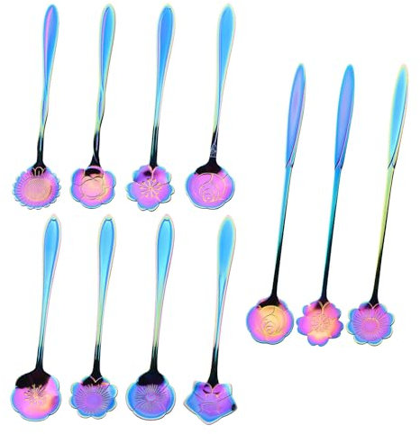 11 cucchiai di fiori colorati, set di cucchiai, cucchiaino, cucchiaino da caffè, cucchiaio squisito, cucchiaio in acciaio inox, cucchiaio da dessert, set di stoviglie, accessori da cucina
