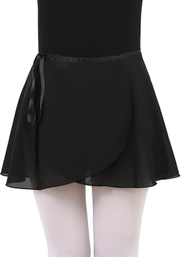 Kefiyis Falda de Ballet de Chifón Falda de Ballet para Envolver con Lazo Ajustable de Cinta Falda de Baile para Niñas y Mujeres, Negro, L