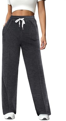 Crewhpo Pantalon Jogging Femme en Coton Pantalon de Sport Couleur Unie Bas de Jogging Large avec Poches Pantalon de Décontracté pour Running Fitness Training S-XXL