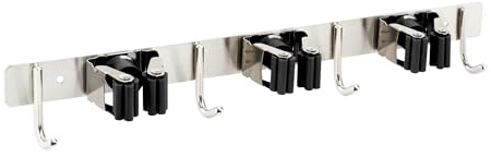 TMY Besenhalterung Wand | Gerätehalter 38 cm | Besenhalter 4 Haken 3 Halterungen | Gartengeräte Halterung zur Küche Badzimmer | Wandhalter Besen Mop Werkzeuge Schlüssel | Selbstklebend zum Anschrauben