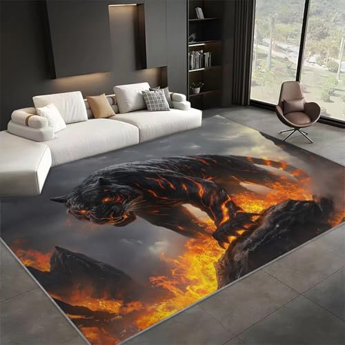 Generisch Teppich 140x200cm Flamme Tier Tiger Fantasie Schlafzimmer Teppich, Flauschig Teppiche Wohnzimmer Teppiche Weich rutschfest Teppich, für Wohnzimmer Schlafzimmer Bettvorleger