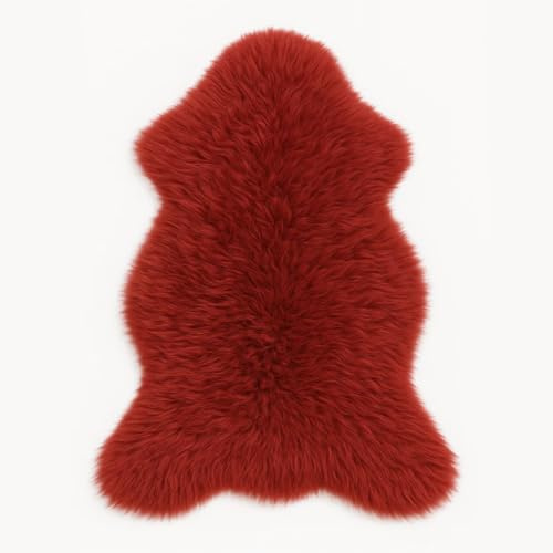 Provellus färgglada färgat fårskinn lammskinn matta ekologiskt garvat (Cherry red, 100–120 cm lång)