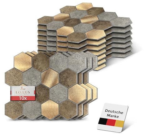 LoXus-3D Wandfliesen Mosaik Selbstklebende,Küchenfliesen Aufkleber Badezimmer Wanddekoration.Wandverkleidung Selbstklebemosaik Selbstklebende Wandfliesen-Fliesenaufkleber-10-Stück (29 x25cm) (Bronze)
