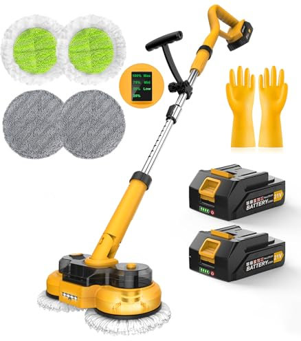 Lavapavimenti Elettrico Senza Fili con Batterie da 2000 mAh, 2 Tergicristalli a Batteria con Funzione Spray, Mocio Lucidante con 4 Pastiglie per Pavimenti Elettrico con Serbatoio Dell'acqua da 400 ml