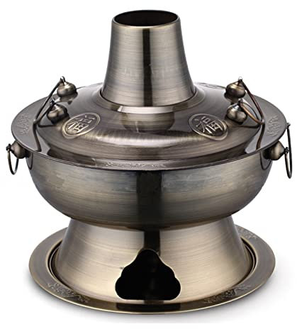 fondue， Olla tradicional china, olla Shabu, olla vintage de carbón y cobre Shabu Shabu, olla caliente de acero inoxidable, olla china for sopa(Bronze,36cm)