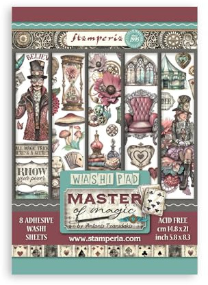 Stamperia - Washi Pad for Scrapbooking, Albums, Card Making, Bullet Journalling and More, Translucent, Easy to Cut, Acid Free, Perfect for Hobbies, Crafts and Gifting (Master of Magic) (A5) (8 Sheets)