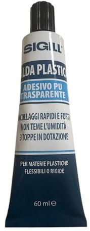 Sigill - Salda Plastica, Adesivo a Contatto Tubetto 60 ml in Blister, Trasparente e Resistente, Per PVC Rigido e Morbido, ABS, Plexiglass, Riparazioni su Plastica