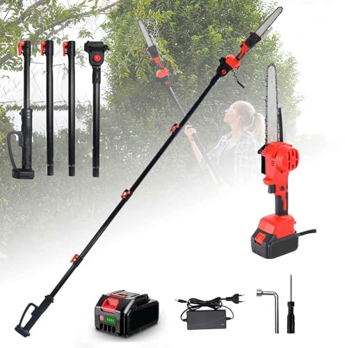 2 in 1 Mini Tronçonneuse et Élagueur, 4500W Elagueuse sur Perche, Tronçonneuse Télescopique de 8 Pouces, 180° Tête Inclinable, Coupe Branche Electrique Scie Electrique Tronçonneuse Sans Fil Pour Jardi