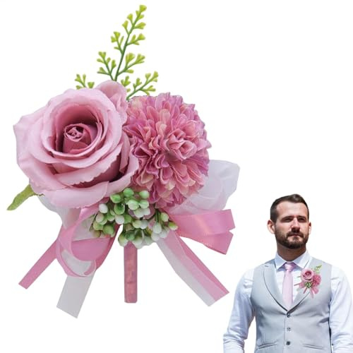 Bräutigam und Trauzeugen Boutonnieres | Handgemachte Boutonniere Männer Corsage | Künstliche Blumen für Hochzeit | r0se Corsage Blume mit Kunstblume für Hochzeitszeremonie | Simulation Corsage |