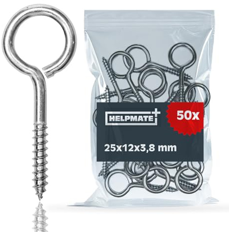 HELPMATE – Ringschraube 25x12x3,8x18 mm – 50 Stück | Stahl galvanisch verzinkt – Ösenschraube mit Holzgewinde
