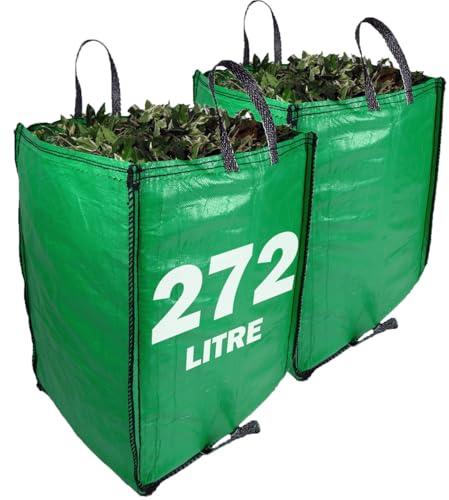 JUMBO Garden Waste Bags 272 Litre - PREMIUM GRADE - Industrial Fabric and Handles - Heavy Duty Garden/Green Waste Sacks (2 Sacks)