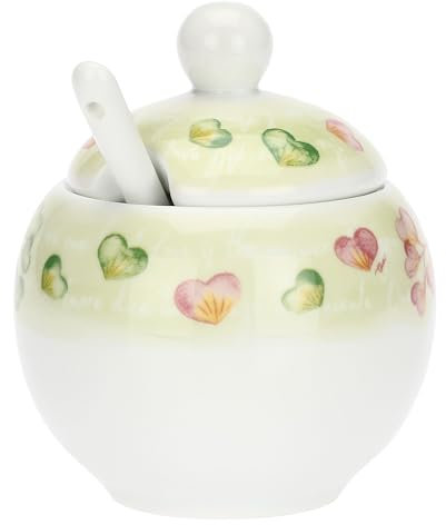 THUN - Zuccheriera con cucchiaino - porcelllana - Collezione Cuori in Fiore - 13 x 6 cm