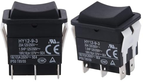 Futihana Wippschalter, HY12-9-3 6-Poliger Industrieller Elektrischer Wippschalter 125 V/250 V Druckknopf (2 Stück)