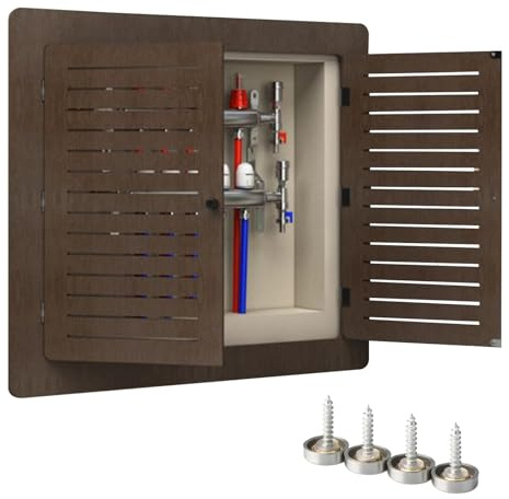 LIKANGLONGJU Grille Cache Radiateur Marron pour la Maison, Cache Radiateur en PVC Moderne à Double Porte, Fixation Murale, Adapté à la Maison(80x60cm/31x24in)