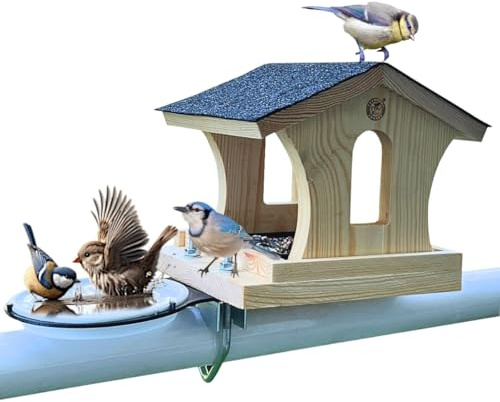 STAFECO Vogelfutterhaus Wildvogeltränken Vogeltränke Vogelhaus Balkon Balkongeländer Futterhaus Handarbeit Gartenvögel im Garten Halterung mit Einer Größe von 30 bis 60 mm(Balkon)
