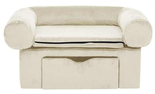 Eleganz Hundesofa mit Schublade - 75x50x38 cm Plüsch Hundebett für Hunde - Luxus Hundesofa mit Stauraum - Weiches Hundebett für Wohnzimmer oder Schlafzimmer