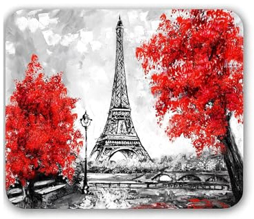 ELLENNE Tappetino Mousepad 240x200mm | Parigi in Rosso | C14 | Tappetino per Mouse 240x200mm | Superficie in Lycra Ultra-Liscia | Antiscivolo, Lavabile per Casa Ufficio Laptop PC Gaming