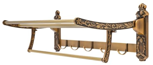 Klappbarer Handtuchständer Vintage Handtuchständer Wandmontage Mit 5 Stangen Und 5 Hängen Aus Aluminium Antik Messing Für Badezimmer Küche Hotel 60.5cm Breite
