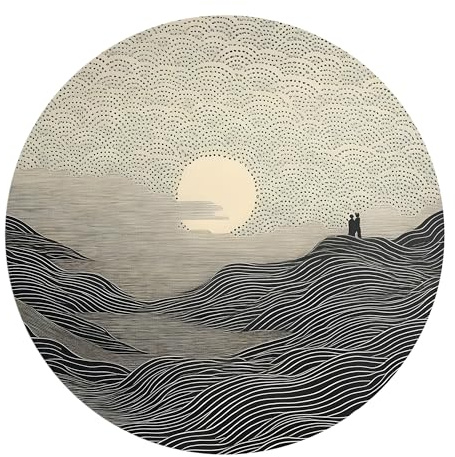 DEQORI Carta da parati rotonda autoadesiva Ø 120 cm | motivo linee di gemellaggio | tela tessile – staccabile, decorativa e indeformabile – per soggiorno, ufficio, corridoio o cameretta dei bambini