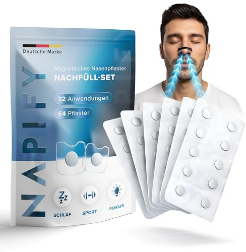 Napify Nasenpflaster Magnet Nachfüllpack (32 Stück) – Magnetische Anti-Schnarch Pflaster – Starker Kleber – Für freies Atmen, besseren Schlaf & mehr Fokus – Refill Pack
