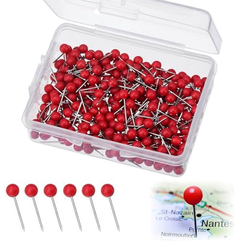 Rot Pinnnadeln,200 Stück Pinnwand Nadeln,Reißnägel mit Transparente Box | Weltkarte Pinnwand Kleine Rote Karte Pinnadeln,Pinnwandnadeln für Markieren,DIY,Kork Boards,Bulletin Board - 15 x 4 mm