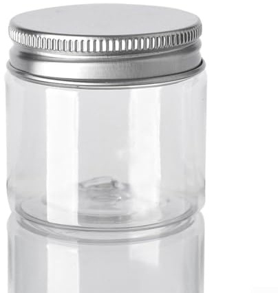 Gdfnmogo Barattoli con coperchi in alluminio, contenitori ermetici per alimenti per prodotti secchi, cosmetici, caffè, zucchero, sale, 100 ml in plastica PET rotonda