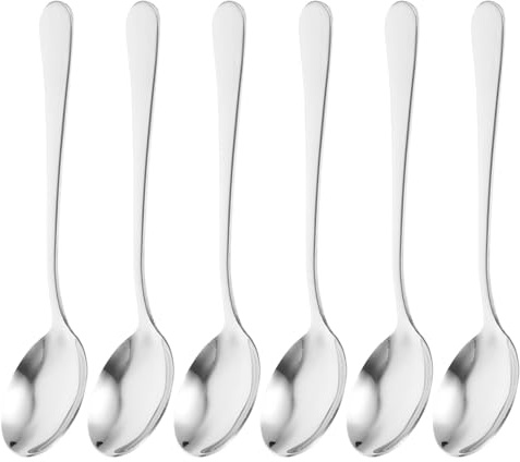 Veemoon Juego de 6 Cucharas Soperas de Acero Inoxidable Grandes y Redondas para Mezclar y Servir Utensilios de Cocina Resistentes y Aptos para Mesa y Restaurante