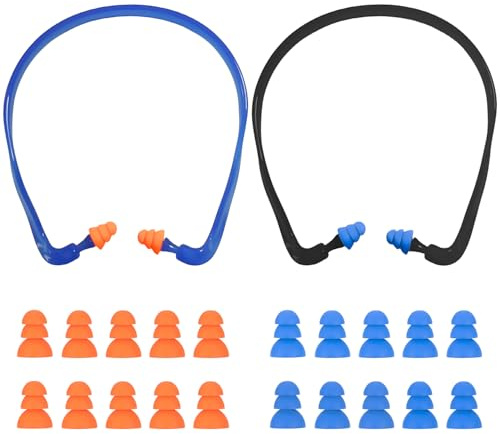 2 Pcs Band Ear Protection, Headband Ear Protection Set with 10 Pairs of Replacement Earplugs, for Work Noise Reduction, for Industry, Leisure and Travel, Blue & Black