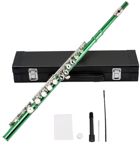 Tomotato Flauta Flauta Travesera en Do 16 Llaves, Instrumento Musical de Latón Blanco con Estuche y Herramientas Limpieza para Estudiantes y Principiantes