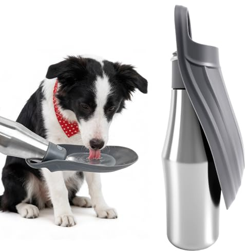 EAAGHK Gourde Chien 750 ML en Acier Inoxydable, Gourde Chien Promenade avec Abreuvoir Intégré, Distributeur Eau Chiens Portable, Bouteilles Eaux Chiens Voyage, pour Randonnée Animaux de Compagnie