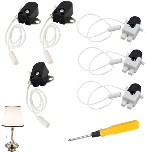 6PCS Pull Cord Switches, 2Amp 250Volts Light Switch Pull Cord with 63cm Rope, Pull Cord Light Switch with a Screwdriver for Bathroom, Attics, Hallways, Basements, and Crawl Spaces