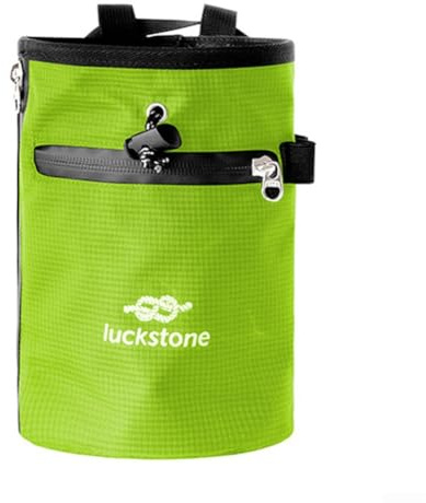 Sac à craie d'escalade avec tissu Oxford 420D, cordon de serrage anti-fuite, grande ouverture et deux poches en tissu scellées pour téléphone et accessoires (vert)