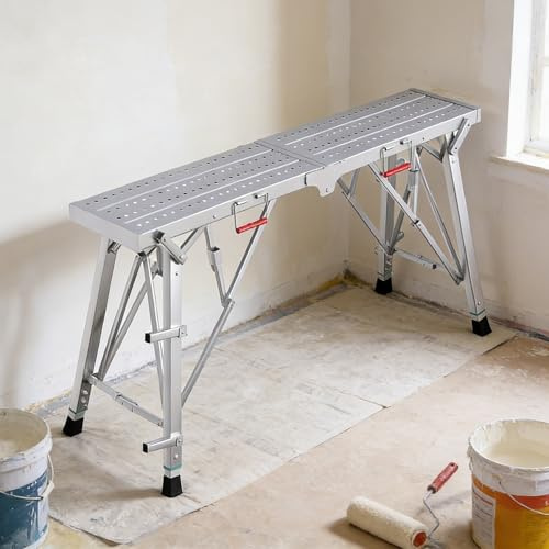 Equipo de andamio plegable Plataforma de trabajo Escalera de mano Andamio portátil de altura ajustable for decoración, limpieza, construcción, hogar