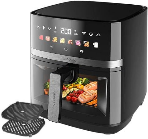 Cecotec Freidora de Aire 8 L Cecofry&Grill Duoheat 8000 Hot 2200W | Doble Grill Integrado, Dorado Perfecto en Carnes, Sabor de Parrilla, Platos Saludables, Temperatura entre 80-200°C, 8 Menús