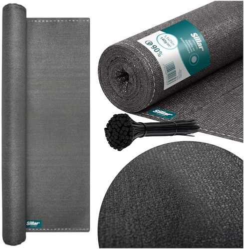Sillar Malla Ocultación Jardín 1,5m x 25m, Tela de Sombra 140 g/m², 90% Protección UV, Red de Privacidad para Balcón, Valla, Jardín Exterior, Resistente al Viento y Polvo, PEHD Antracito, Bridas