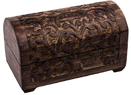 Kunstversteck Schatzkiste Baum des Lebens, massive Holz-Schatulle Dekobox 20,5 x 11 x 12,5 cm