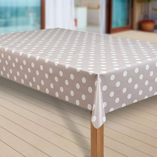 laro Wachstuch-Tischdecke Abwaschbar Garten-Tischdecke Wachstischdecke PVC Plastik-Tischdecken Eckig Meterware Wasserabweisend Abwischbar |38|, Muster:Punkte beige-grau, Größe:110x180 cm